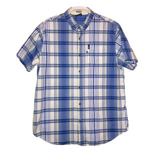 Columbia PFG Blue Yellow Plaid Cotton Short Sleeve Button Shirt M Vented